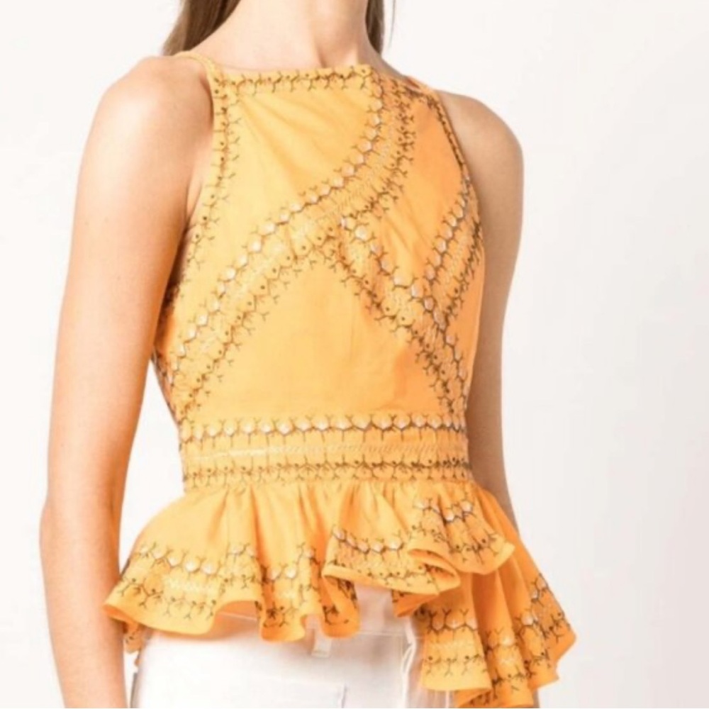 Ulla Johnson Orange Embroidered Peplum Tank Top